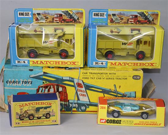 A Corgi Car Transporter No. 1138, boxed with diorama and four other boxed vehicles,